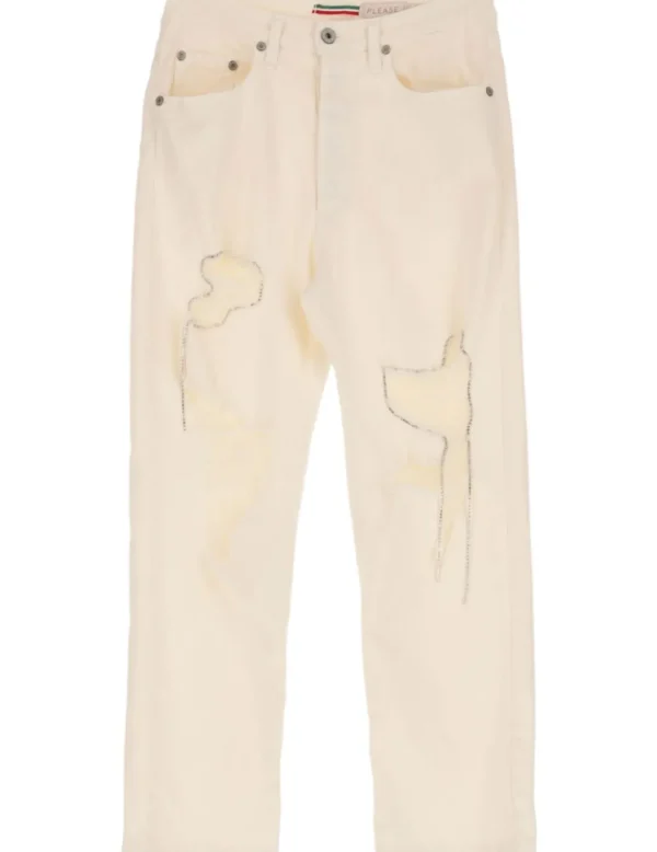 Please Pantalon Rotos Con Strass Crudo- Pantalones Y Shorts