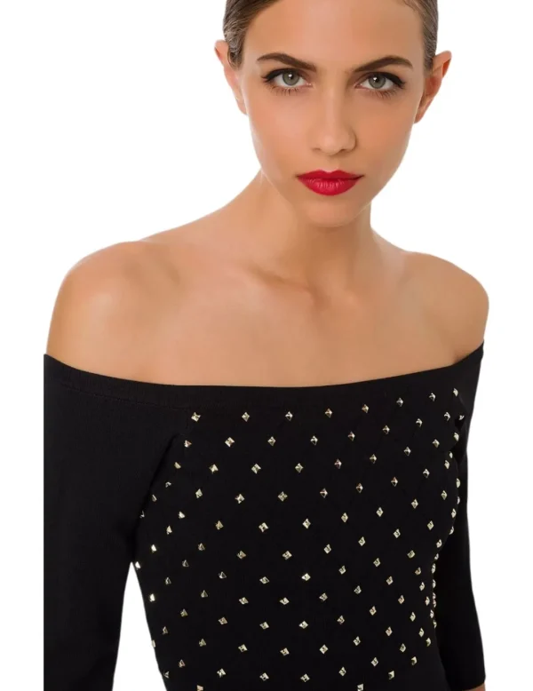 Elisabetta Franchi Vestido Punto Top Tachas- Vestidos